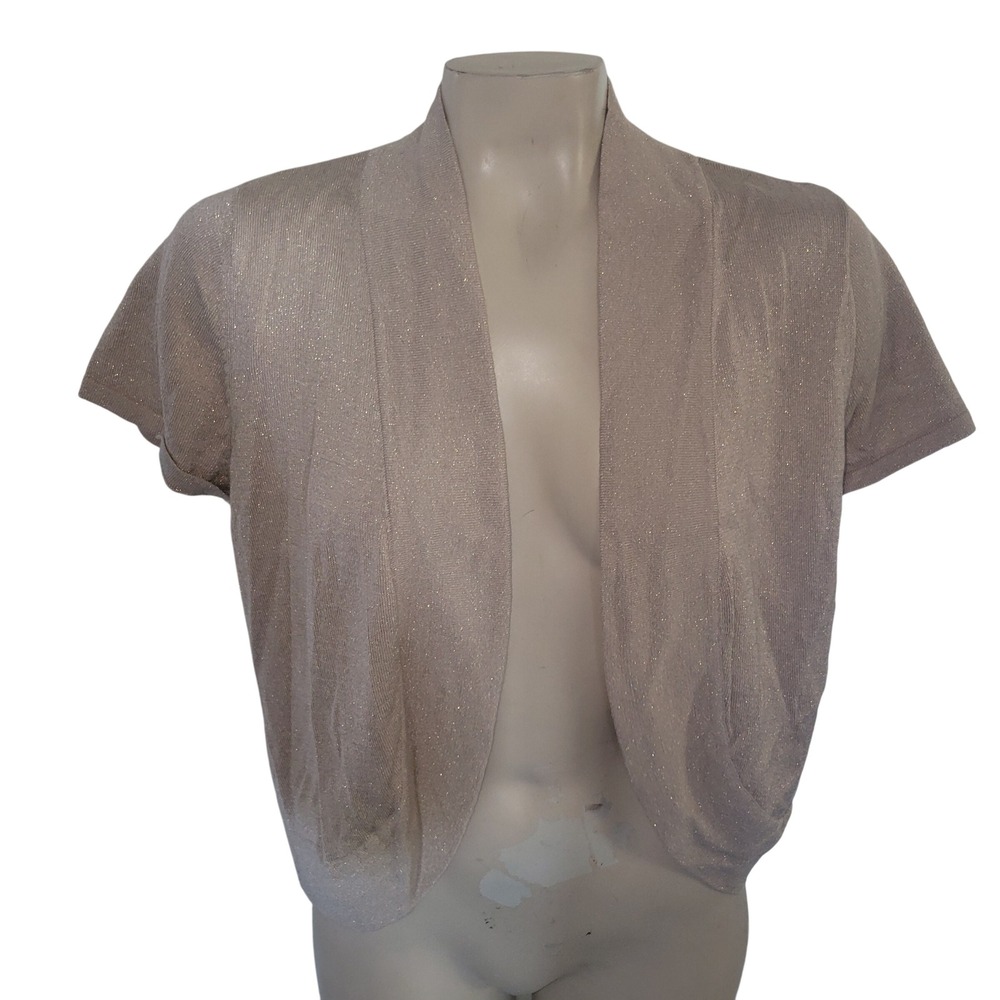 212 Collection Womens‎ Knit Shrug Cardigan Glitter Sparkle Short Sleeve Top L
